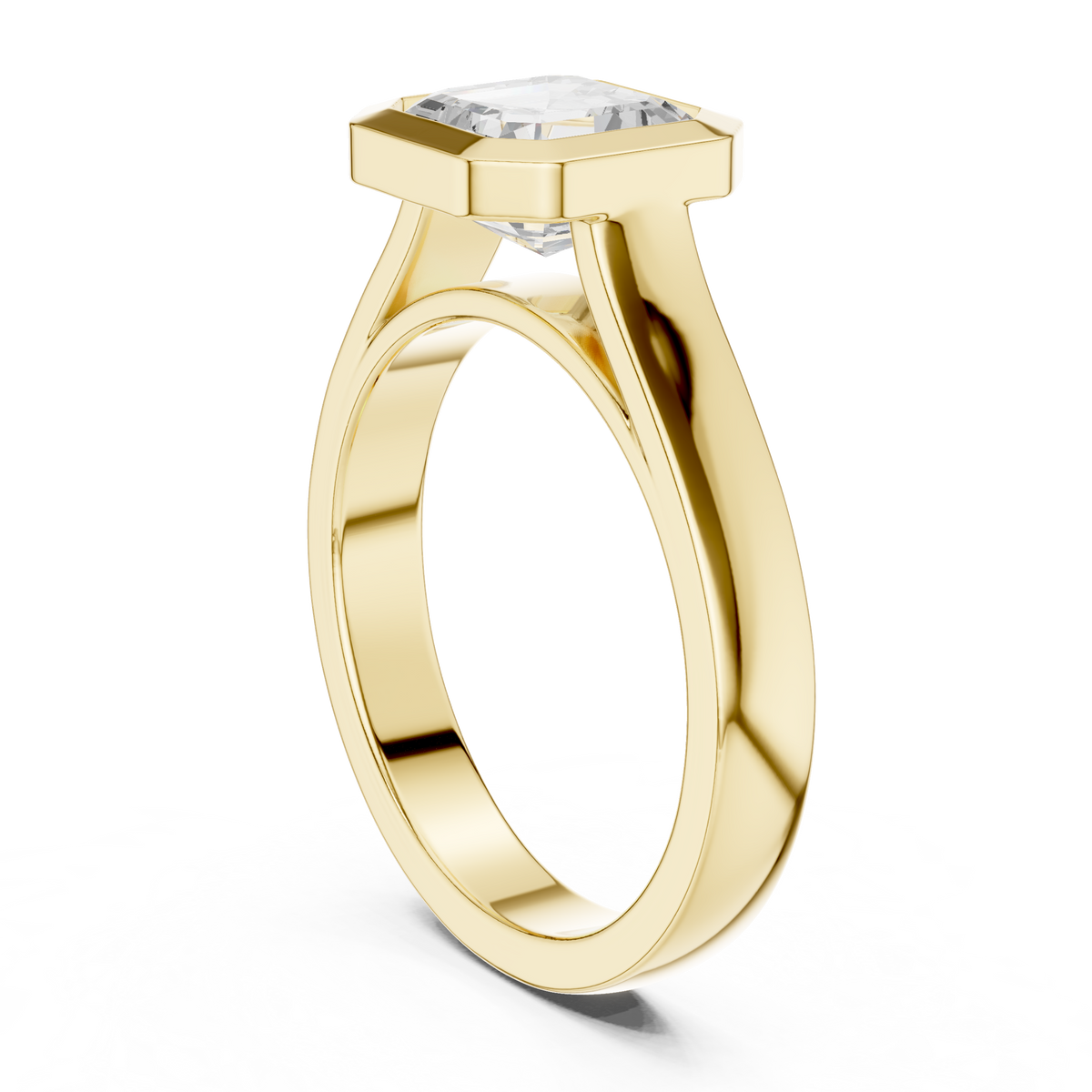 Asscher-Cut Bezel-Set Solitaire Ring — DDLR-092-AC — digital design render