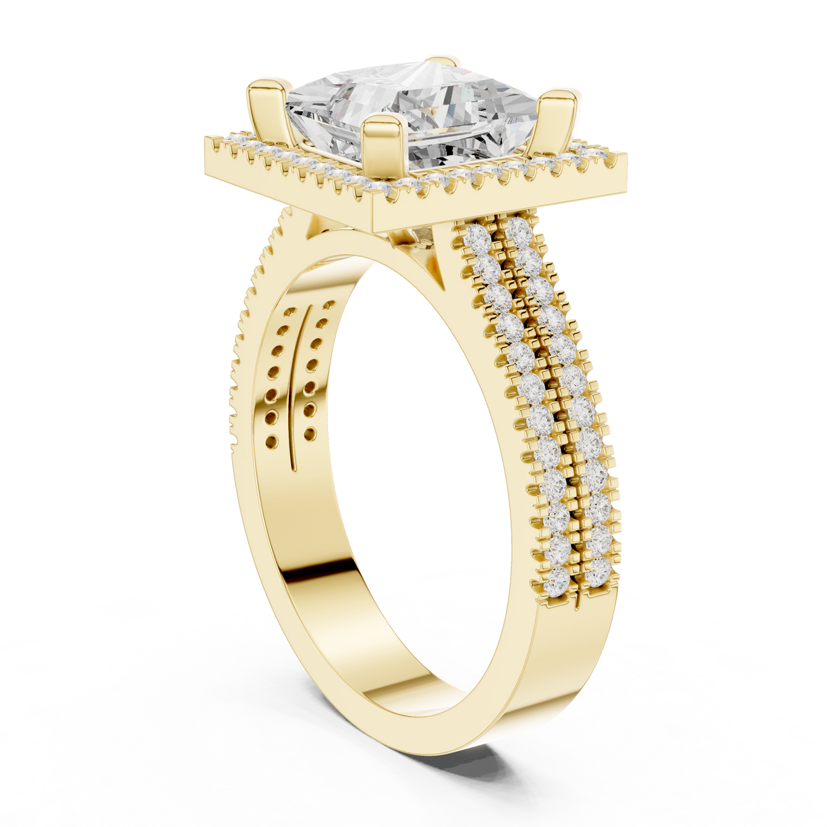 Princess Halo Ring — digital render in a yellow metal tone