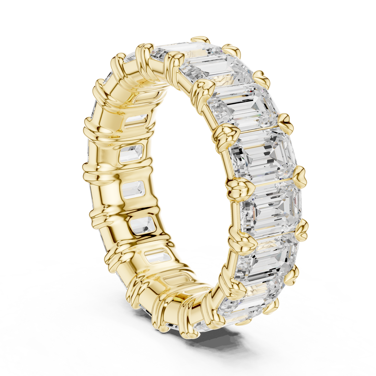 Emerald-Cut Eternity Ring — 7CT Design — digital render in a yellow metal tone