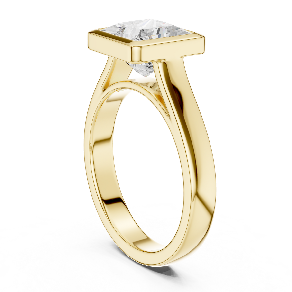 Princess-Cut Bezel-Set Solitaire Ring — DDLR-092-PR — digital design render