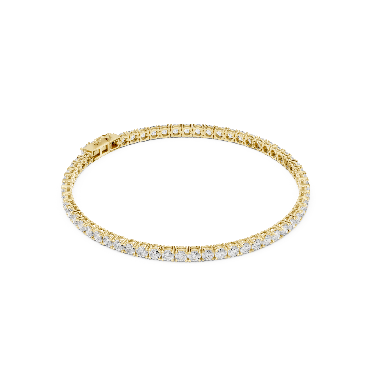 Round-Stone Tennis Bracelet — 5CT Design — digital render in a yellow metal tone