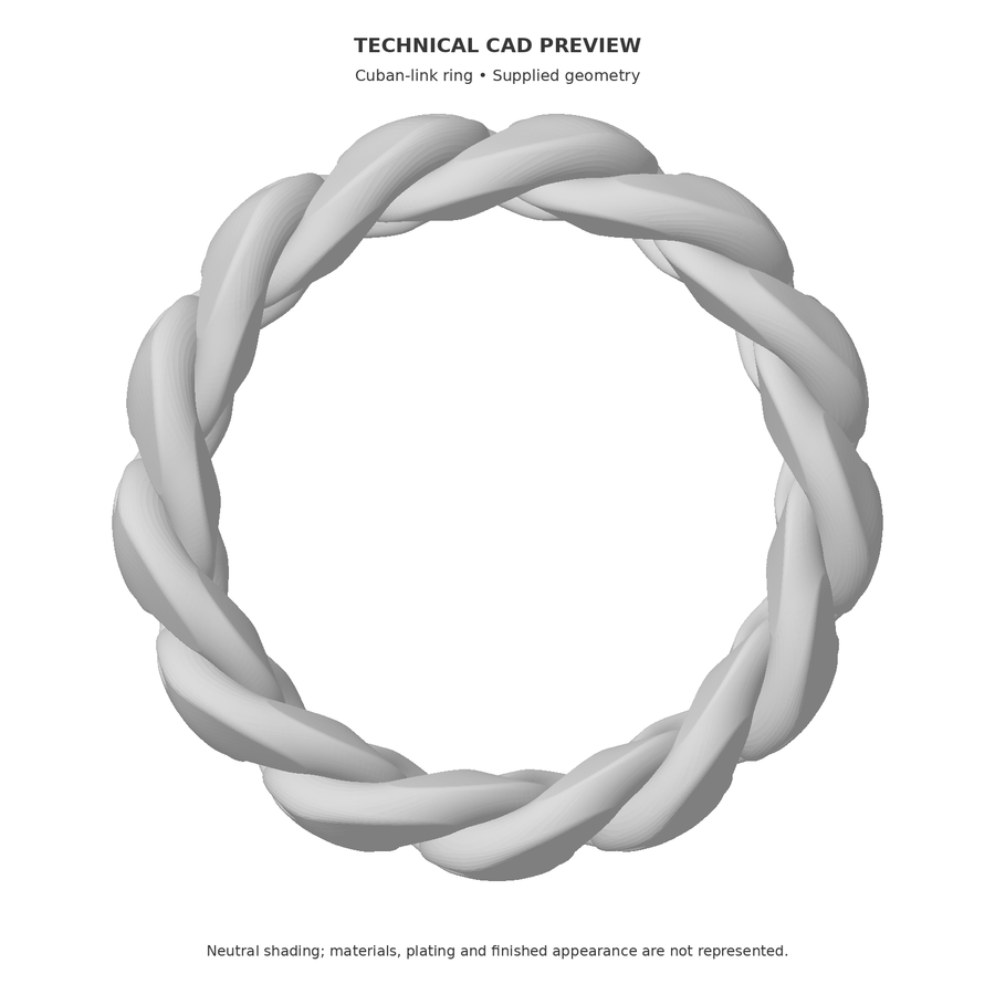 LH-00004 — Men’s Cuban-Link Ring — digital design render