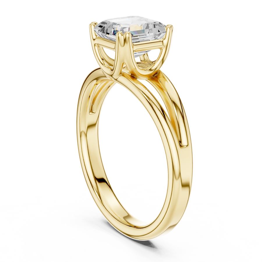 Asscher-Cut Split-Shoulder Solitaire Ring — DDLR-094-AC — digital design render