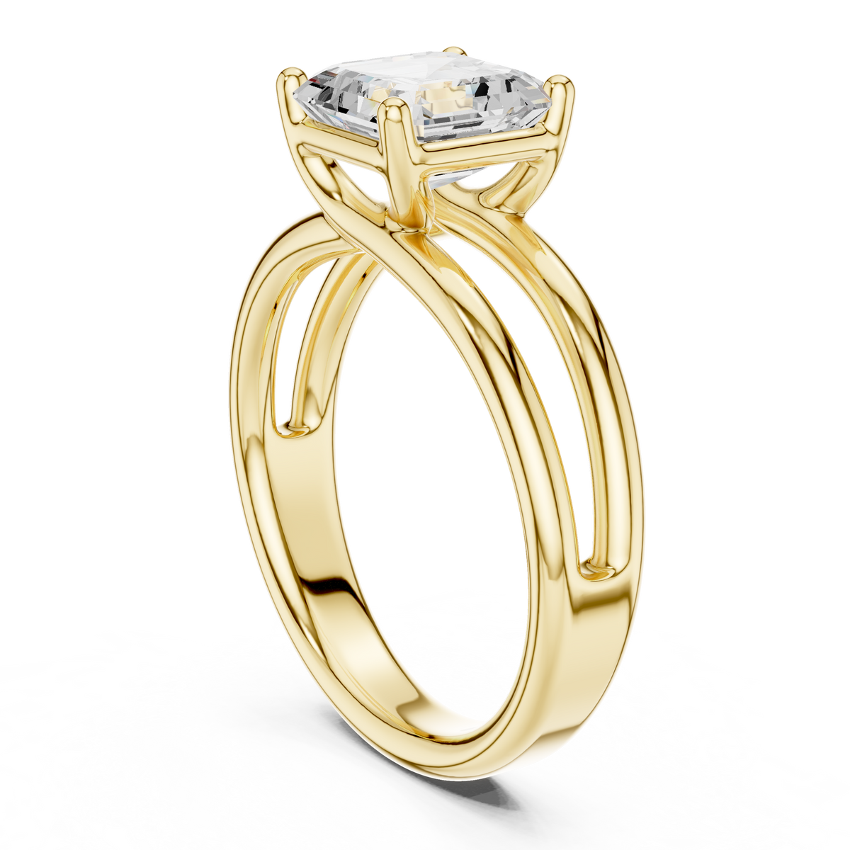 Asscher-Cut Triple-Shoulder Solitaire Ring — 9 AC — digital design render