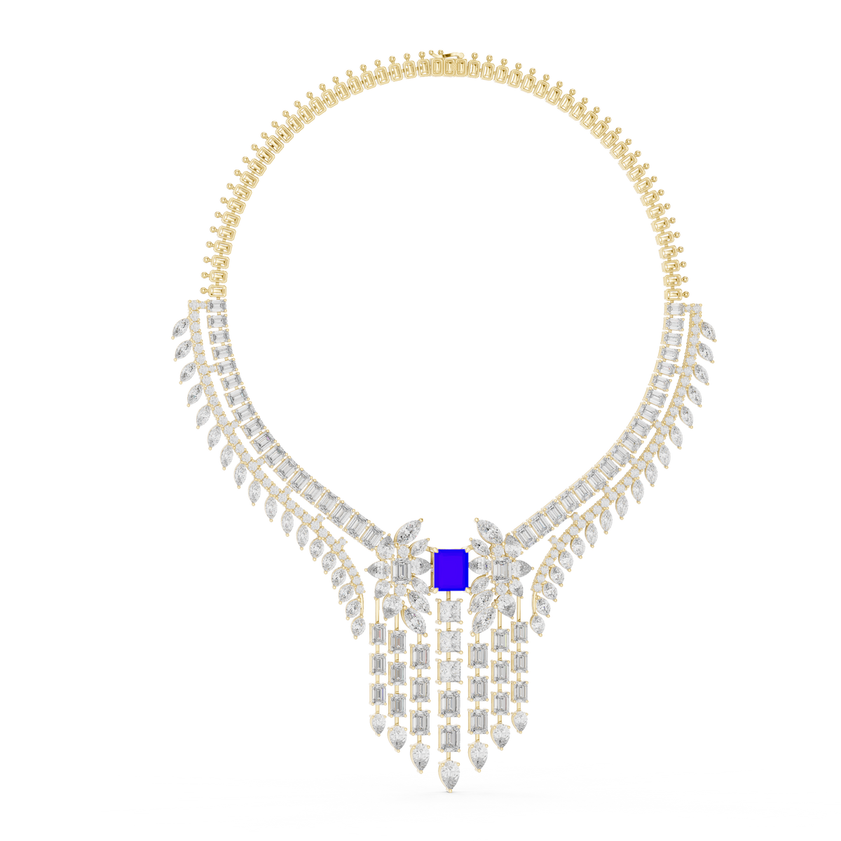 Coloured-Centre Cascade Necklace — GNK-0053 — digital design render