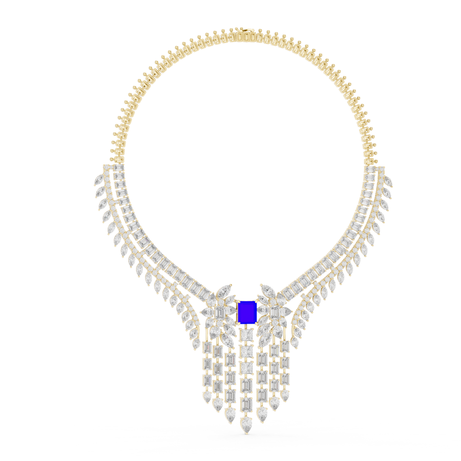 Coloured-Centre Cascade Necklace — GNK-0053 — digital design render