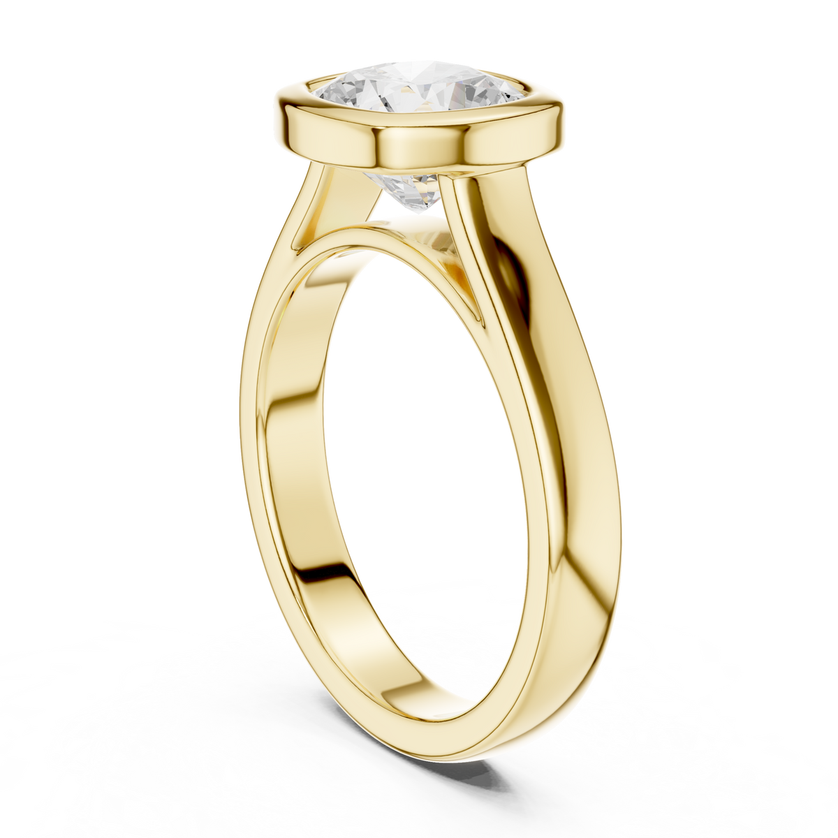 Cushion-Cut Bezel-Set Solitaire Ring — DDLR-092-CU — digital design render