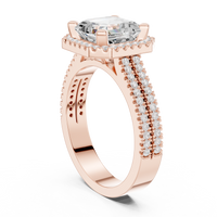 Asscher Halo Ring — digital render in a rose metal tone