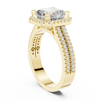 Asscher Halo Ring — digital render in a yellow metal tone