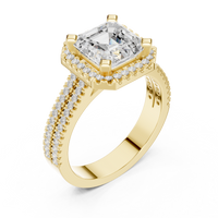 Asscher Halo Ring — digital render in a yellow metal tone
