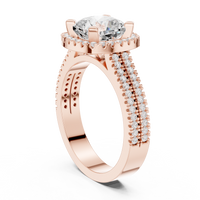 Cushion Halo Ring — digital render in a rose metal tone