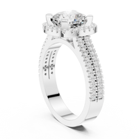 Cushion Halo Ring — digital render in a white metal tone