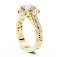Cushion Halo Ring — digital render in a yellow metal tone