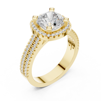 Cushion Halo Ring — digital render in a yellow metal tone