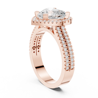 Heart Halo Ring — digital render in a rose metal tone
