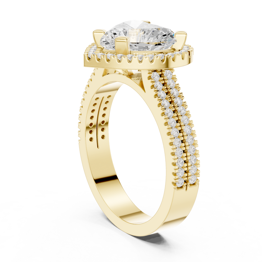 Heart Halo Ring — digital render in a yellow metal tone