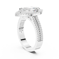 Marquise Halo Ring — digital render in a white metal tone