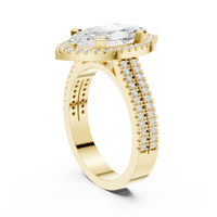 Marquise Halo Ring — digital render in a yellow metal tone