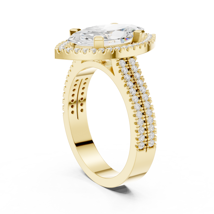 Marquise Halo Ring — digital render in a yellow metal tone