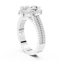 Oval Halo Ring — digital render in a white metal tone