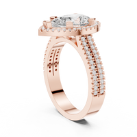 Pear Halo Ring — digital render in a rose metal tone