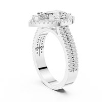 Pear Halo Ring — digital render in a white metal tone