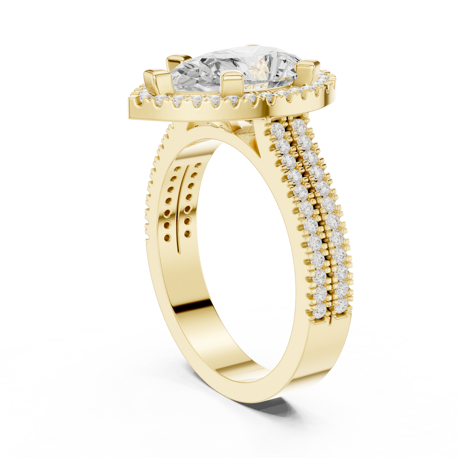 Pear Halo Ring — digital render in a yellow metal tone