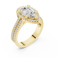 Pear Halo Ring — digital render in a yellow metal tone