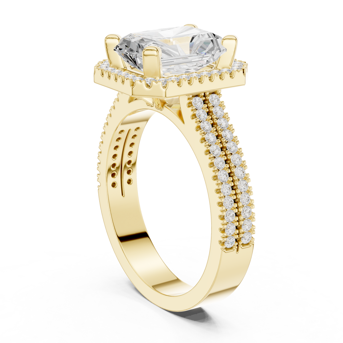 Radiant Halo Ring — digital render in a yellow metal tone