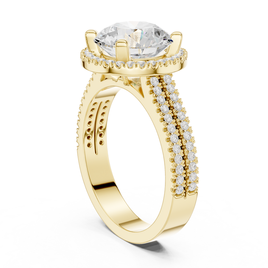Round Halo Ring — digital render in a yellow metal tone