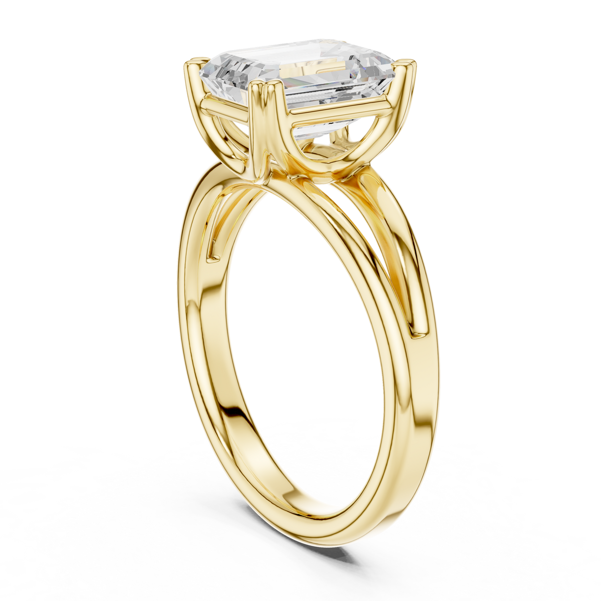 Emerald-Cut Split-Shoulder Solitaire Ring — DDLR-094-EM — digital design render