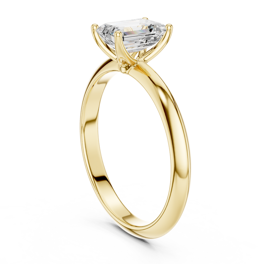 Emerald-Cut Tapered Solitaire Ring — DDLR-146-EM — digital design render