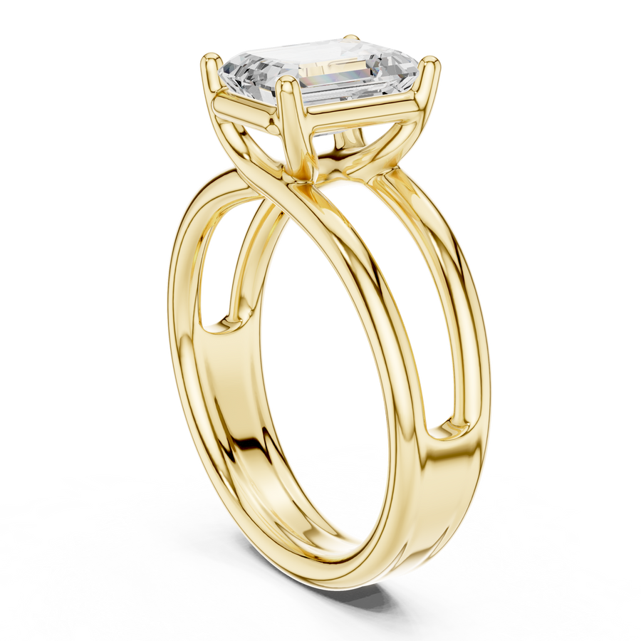 Emerald-Cut Triple-Shoulder Solitaire Ring — 9 EM — digital design render