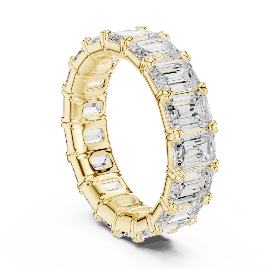 Emerald-Cut Eternity Ring — 6CT Design — digital render in a yellow metal tone