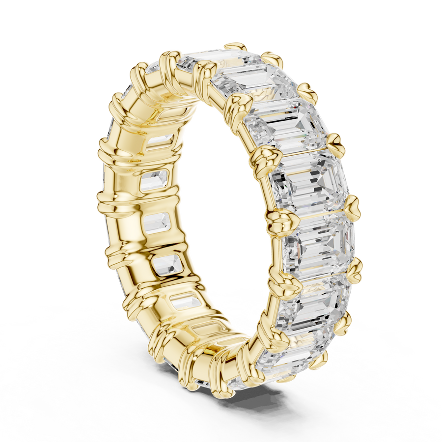 Emerald-Cut Eternity Ring — 7CT Design — digital render in a yellow metal tone