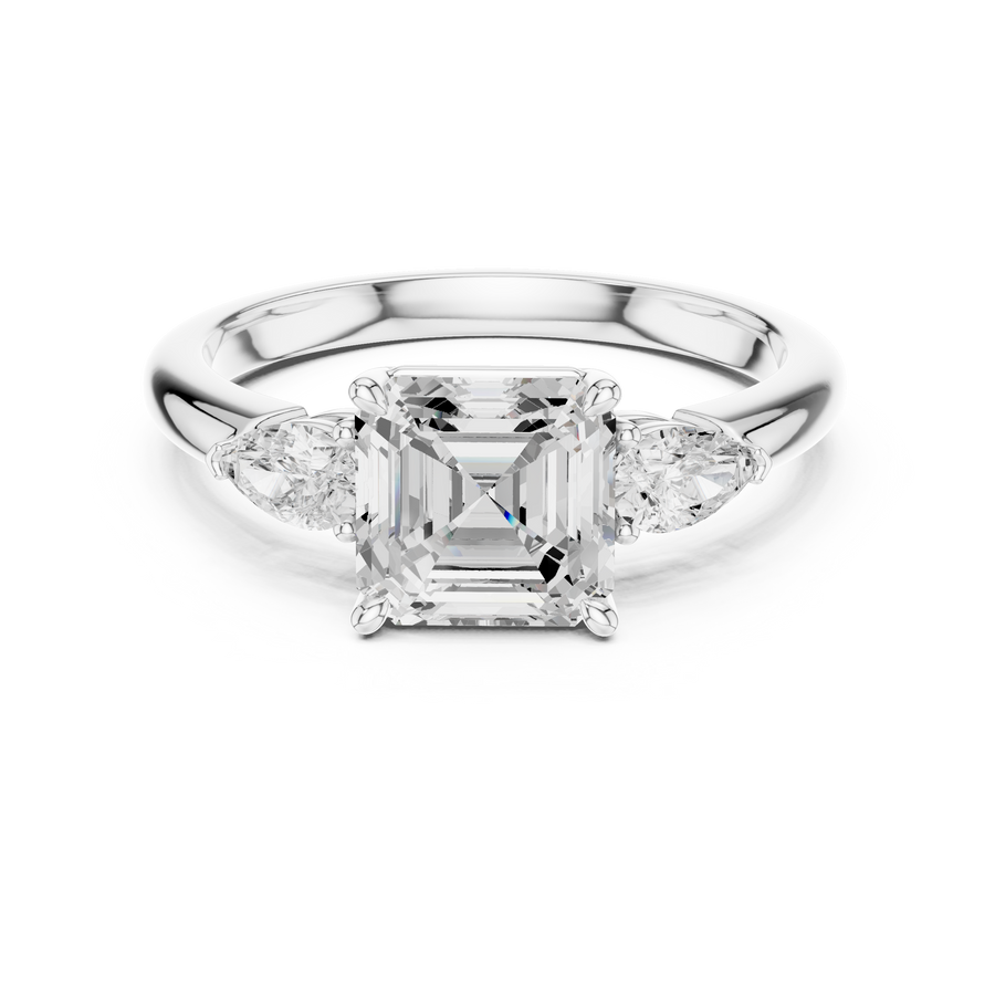 LH-03324 — Asscher-Cut Three-Stone Ring Design — digital design render