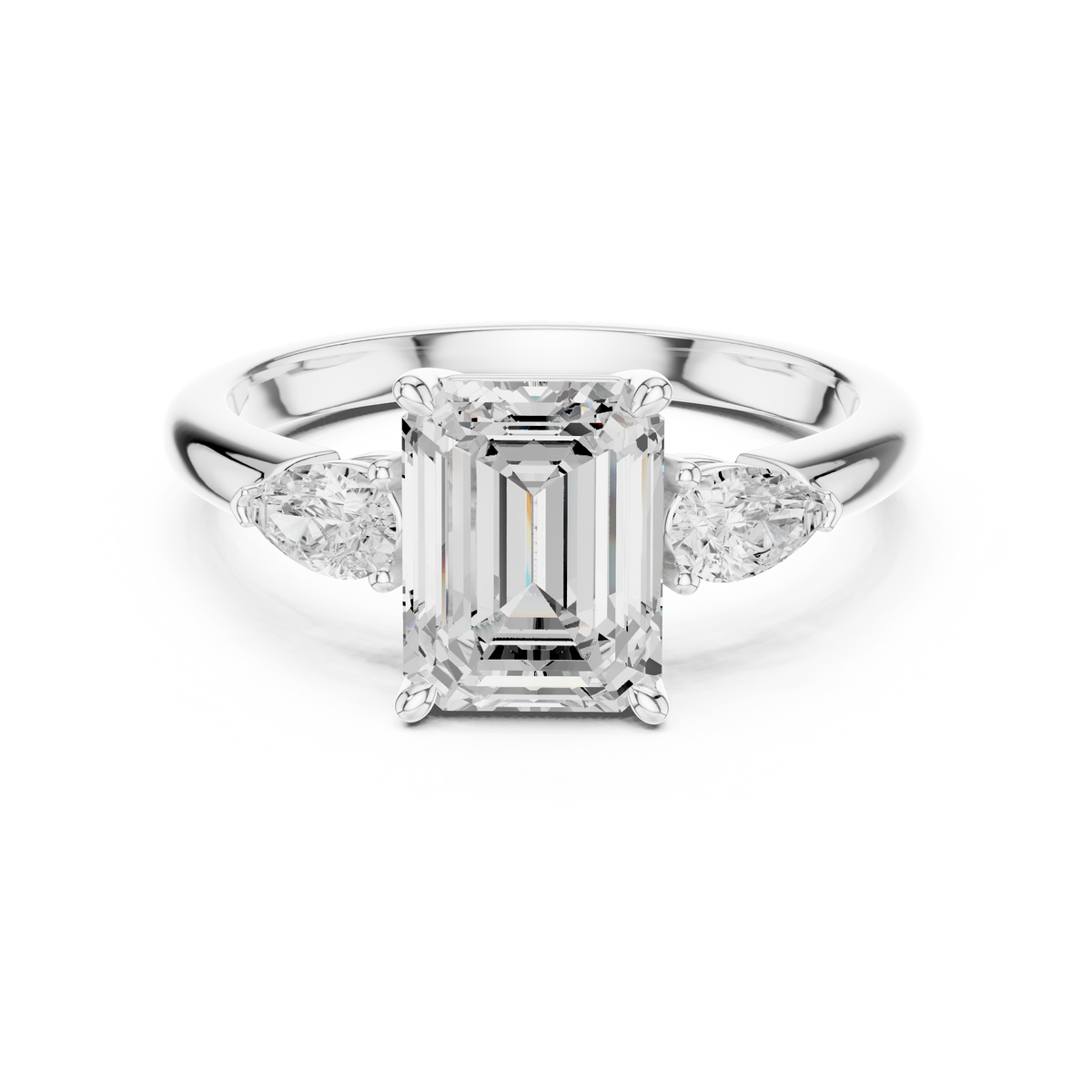 LH-03325 — Emerald-Cut Three-Stone Ring Design — digital design render