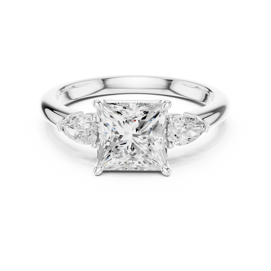 LH-03328 — Princess-Cut Three-Stone Ring Design — digital design render