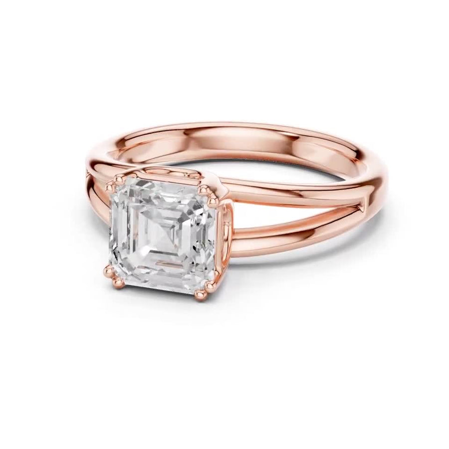 Asscher-Cut Split-Shoulder Solitaire Ring — DDLR-094-AC