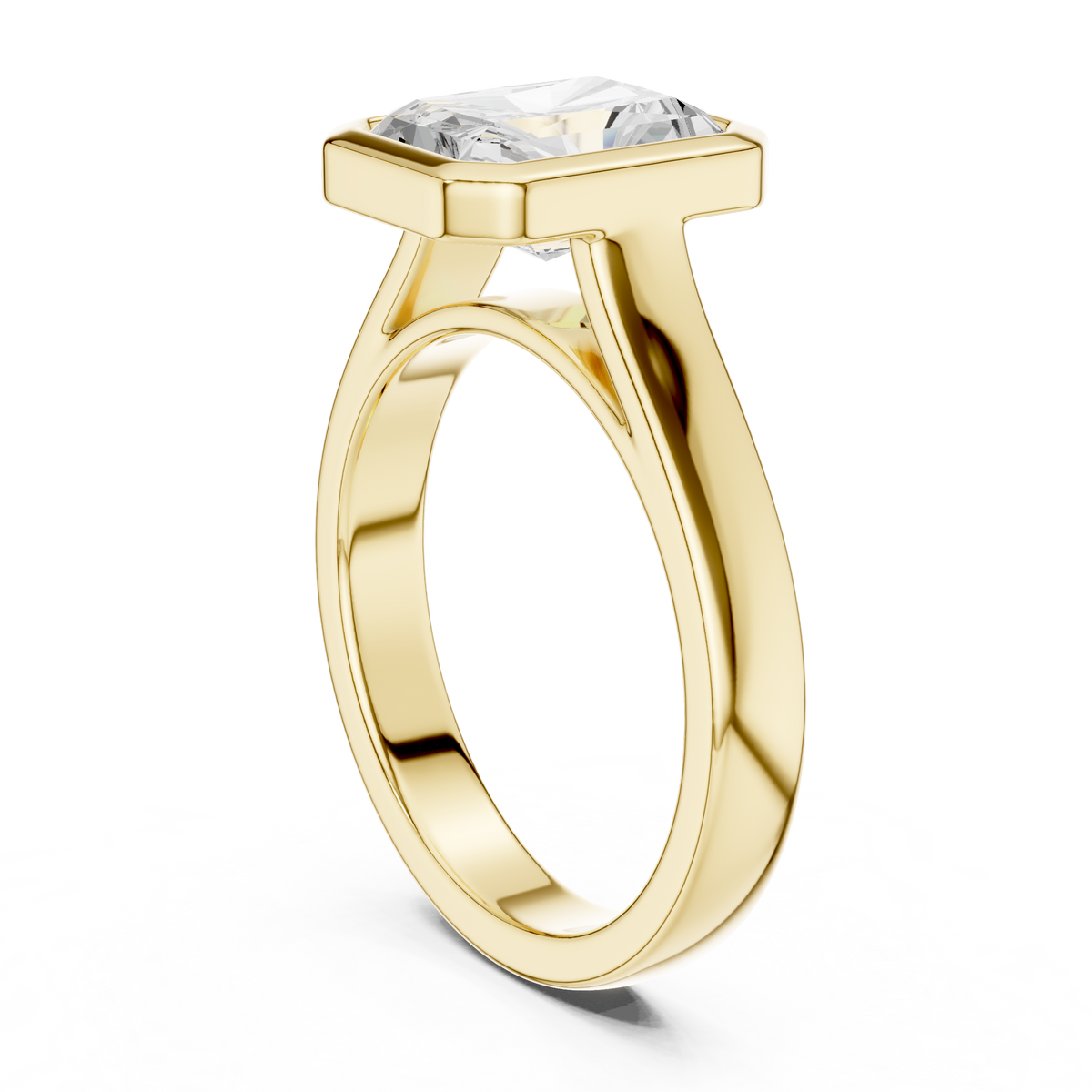 Radiant-Cut Bezel-Set Solitaire Ring — DDLR-092-RA — digital design render
