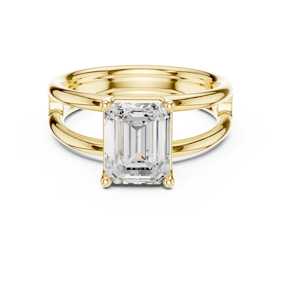 Emerald-Cut Triple-Shoulder Solitaire Ring — 9 EM