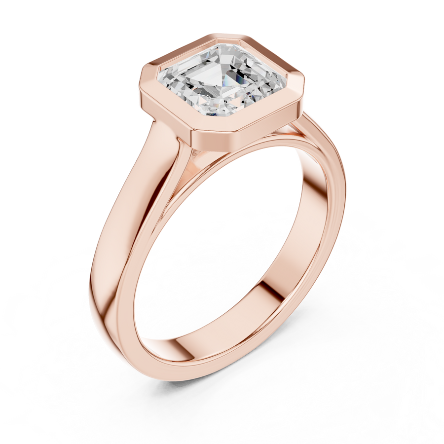 Asscher-Cut Bezel-Set Solitaire Ring — DDLR-092-AC