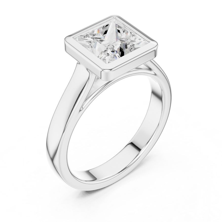 Princess-Cut Bezel-Set Solitaire Ring — DDLR-092-PR
