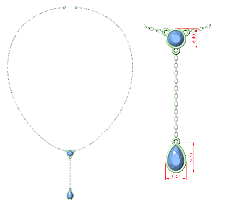Round and Pear Y-Drop Necklace — SBWN-016 — technical CAD preview