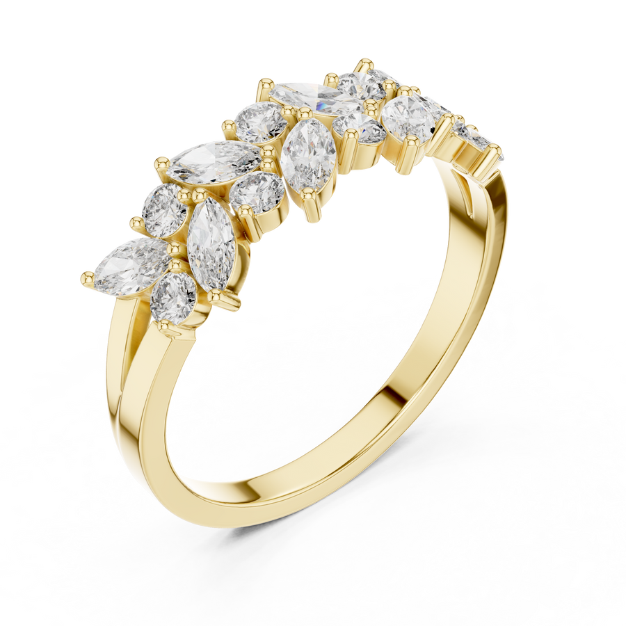 Sculptural Cluster Band — yellow-gold-tone digital render, view 2