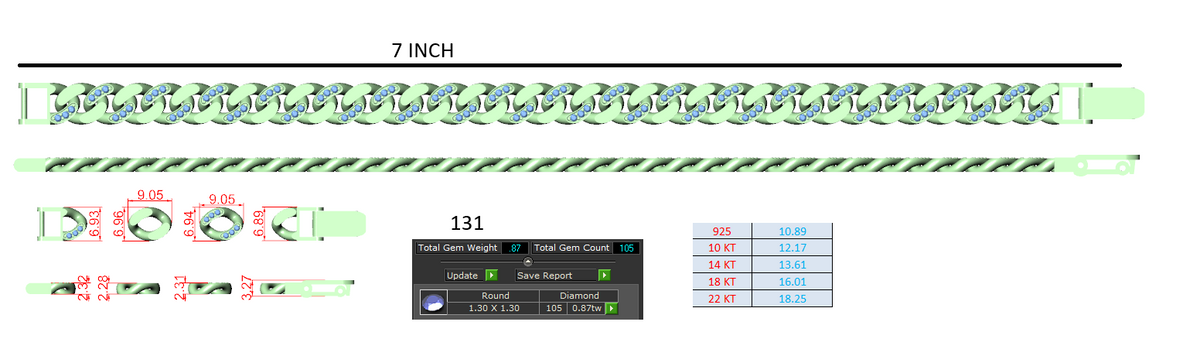 Stone-Set Curb Bracelet No. 131 — B9-131 — technical preview