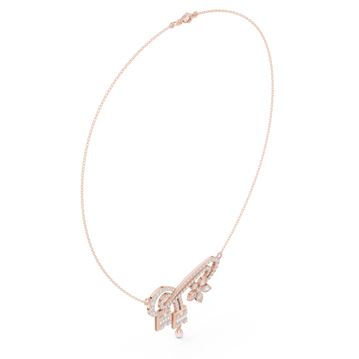 Swirl and Floral Pendant Necklace — SBWN-029 — digital design render