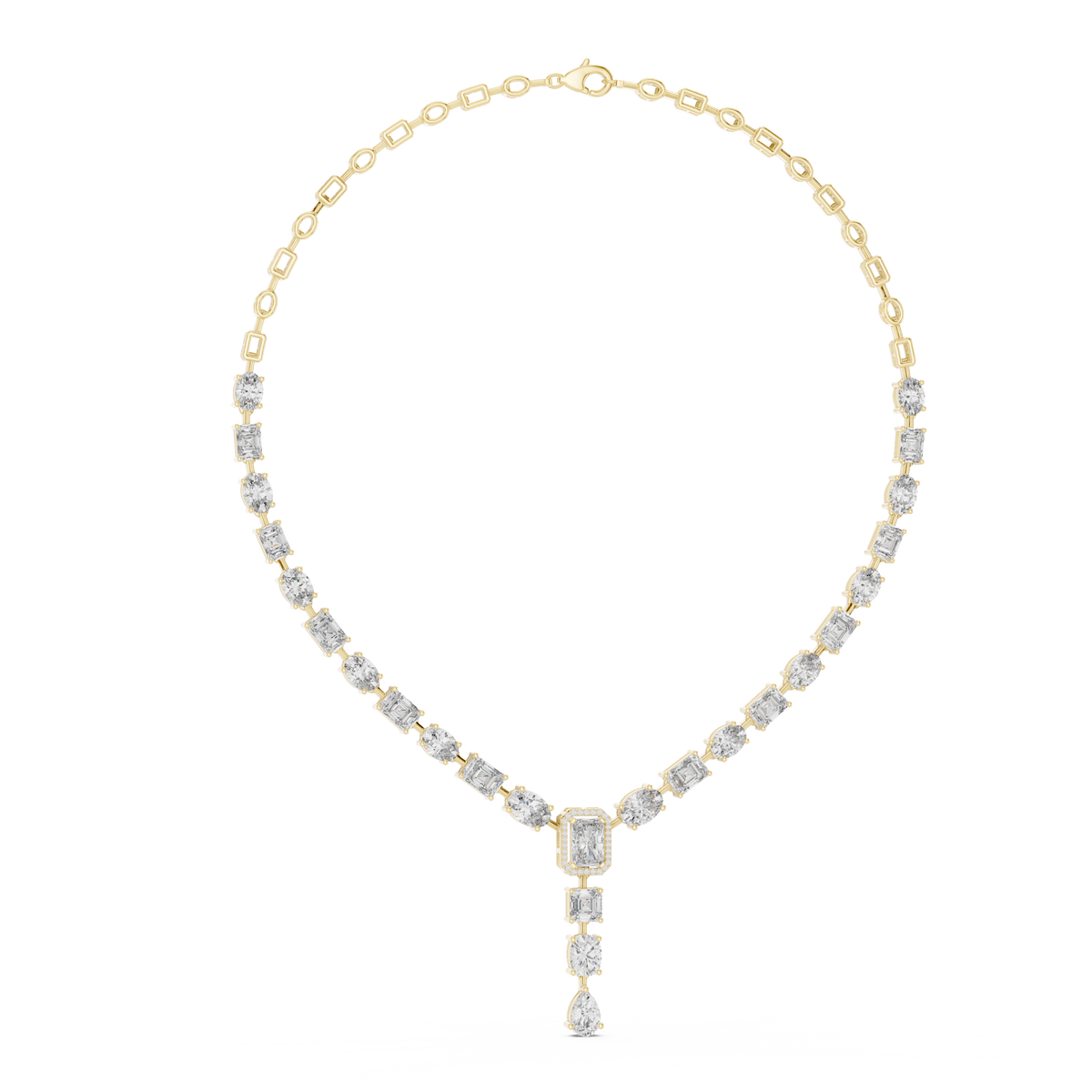Three-Stone Y-Drop Necklace — GNK-0021 — digital design render
