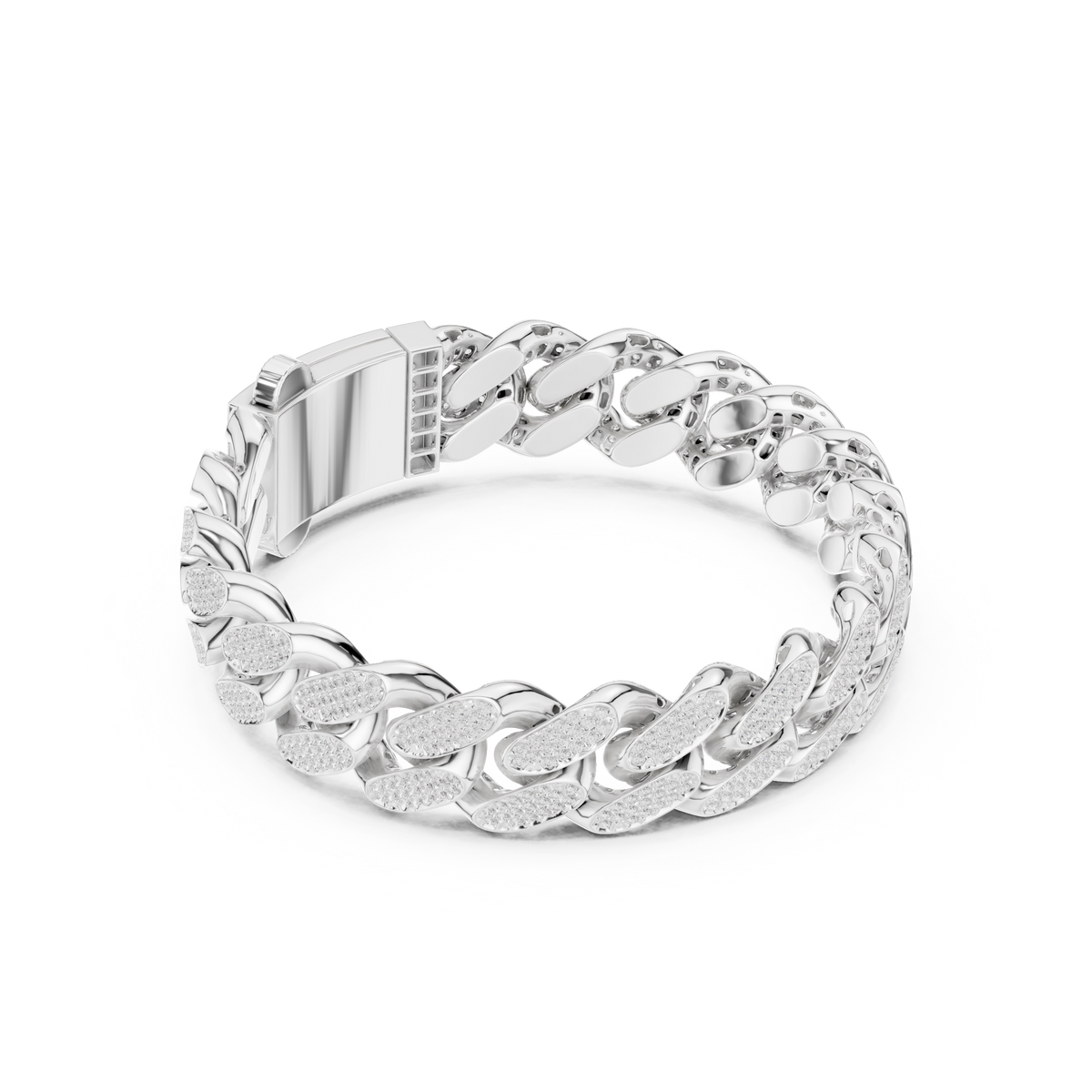 Wide Pavé Curb Link Bracelet — B9-077 — digital design render